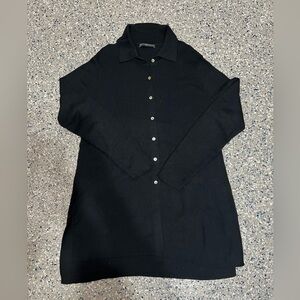 Peruvian Connection Black Knit Collared Top